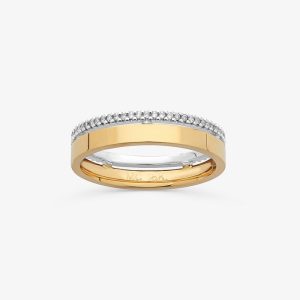 Aliança Com Aro inteiro Cravejado Com 24 Pontos De Diamantes Em Ouro Branco E Ouro Amarelo 18k