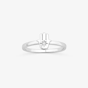 Anel Hamsa Cravejado em Prata 925