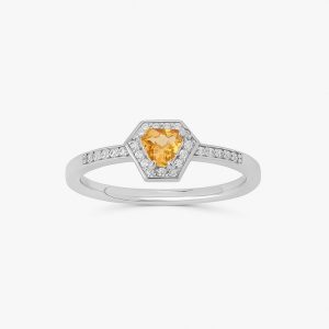 Anel Hexagonal com Citrino e Safira em Prata 925