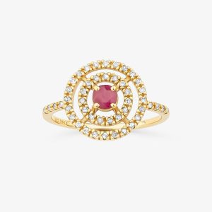 Anel Maxi com Rubi e Diamantes em Ouro Amarelo 18K