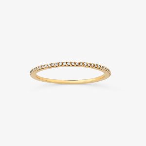 Anel Meia Aliança com Diamantes em Ouro Amarelo 18k