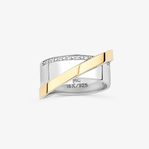 Anel Orbital em Ouro Amarelo 18k e Prata 925