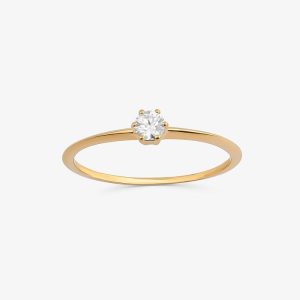 Anel Solitário com 15 Pontos de Diamantes em Ouro Amarelo 18k