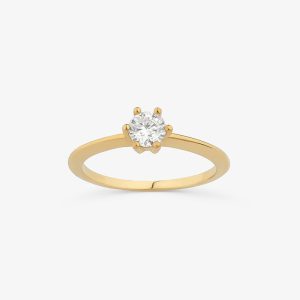 Anel Solitário com 40 Pontos de Diamantes em Ouro Amarelo 18k