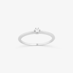 Anel Solitário com 5 Pontos de Diamantes em Ouro Branco 18k