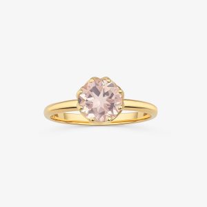Anel Solitário com Quartzo Rosa em Ouro Amarelo 18k