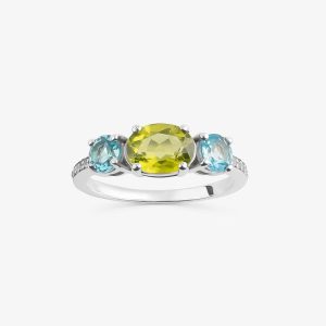 Anel com Peridoto, Topázio Azul e Safira em Prata 925