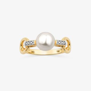 Anel com Pérola e Diamante em Ouro Amarelo 18k