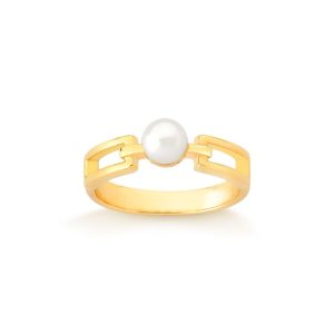 Anel com Pérola em Prata 925 com Banho de Ouro Amarelo 18k