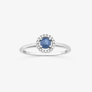 Anel em Ouro Branco com Diamante, Safira Azul