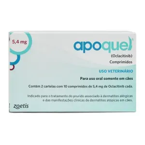Apoquel 5,4 mg - Tratamento para coceira em Cães - 20 comprimidos