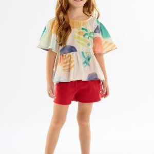 Bata para Menina em Viscose e Linho Bege