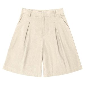 Bermuda Feminina em Linho com Bolsos Bege