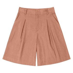Bermuda Feminina em Linho com Bolsos Marrom