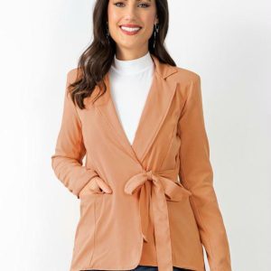 Blazer Caramelo com Bolsos e Amarração