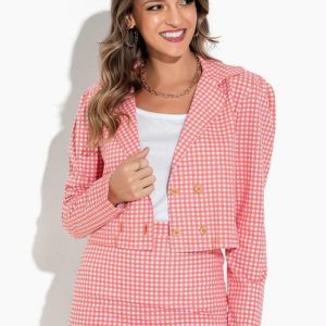 Blazer Xadrez Coral com Botão