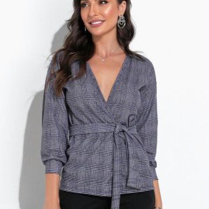 Blazer Xadrez Marinho com Faixa para Amarrar