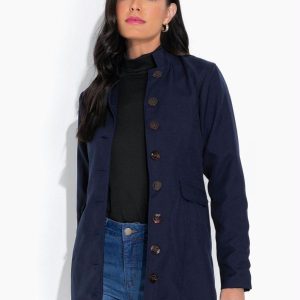 Blazer com Bolso em Lapela Frontal Marinho