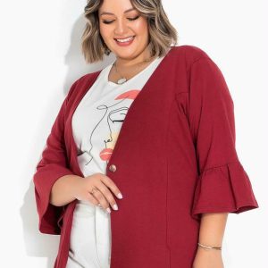 Blazer com Mangas Sino Bordô Plus Size