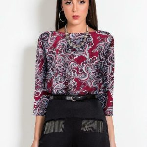 Blusa Arabesco Bordô com Mangas Longas