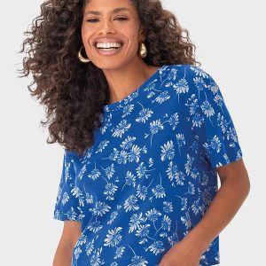 Blusa Azul Escuro Feminina Box Floral