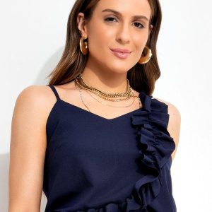 Blusa Azul Marinho em Crepe Plano