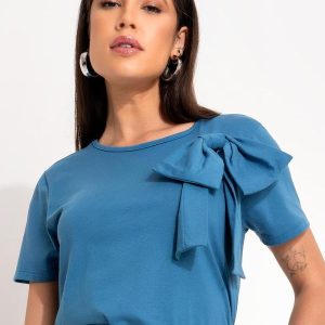 Blusa Azul em Malha de Algodão