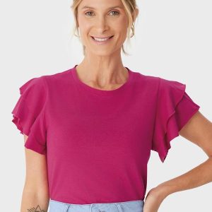 Blusa Babados Malha Linho Fúcsia