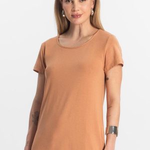 Blusa Básica Alongada Feminina Marrom