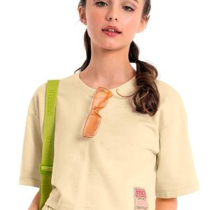 Blusa Básica Cropped em Moletom Bege