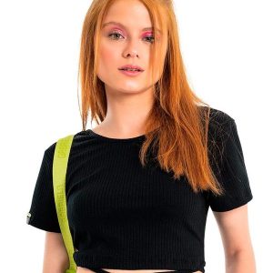 Blusa Básica Cropped em Ribana Preto