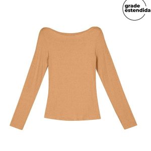 Blusa Comfy Manga Longa Canelada Laranja