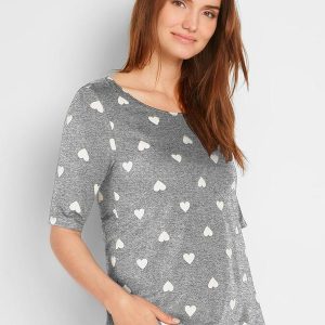 Blusa Corações Mescla/Branco em Malha