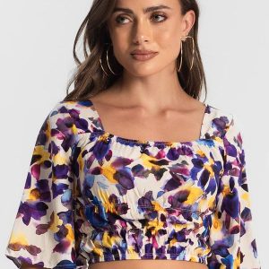 Blusa Cropped Feminina Estampada Roxo