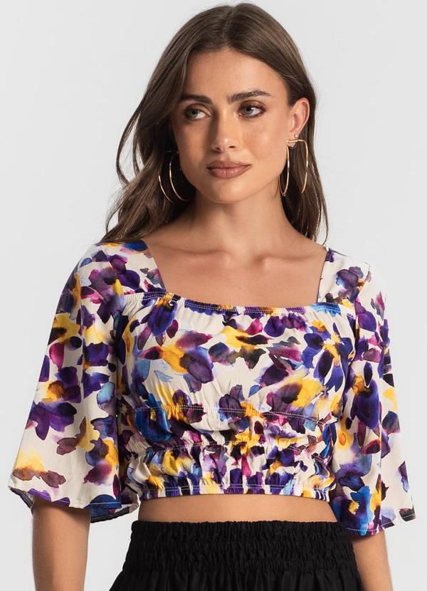 Blusa Cropped Feminina Estampada Roxo