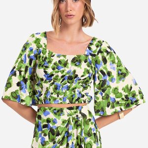 Blusa Cropped Feminina Estampada Verde