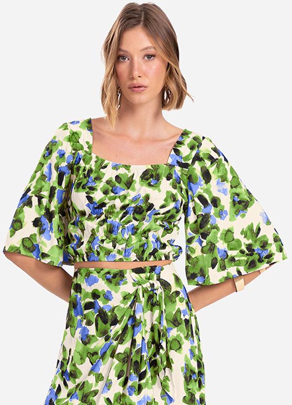 Blusa Cropped Feminina Estampada Verde