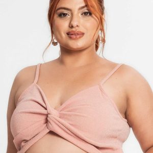 Blusa Cropped Feminina Plus Size Rosa