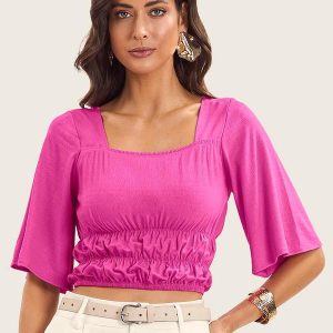 Blusa Cropped Feminina com Manga Ampla Rosa