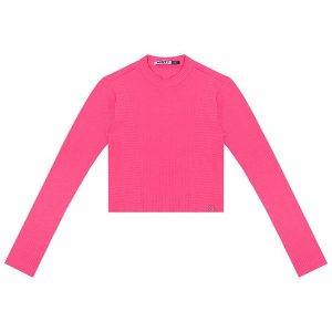 Blusa Cropped Juvenil Feminina Gola Alta Rosa