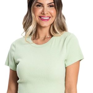 Blusa Cropped Ribana Básica Verde