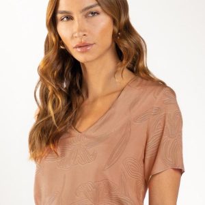 Blusa Decote V Floral Marrom