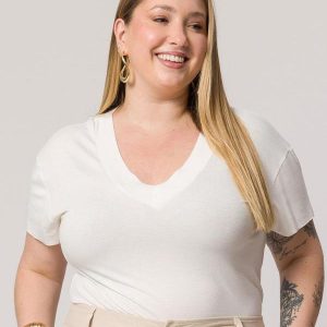 Blusa Decote V de Manga Curta Branco