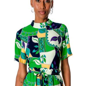 Blusa Estampada com Gola Dupla Feminina Verde