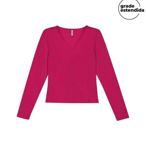 Blusa Feminina Decote V Lisa Rosa