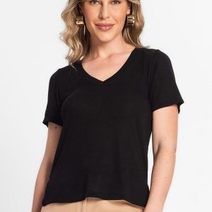 Blusa Feminina Decote V Preto