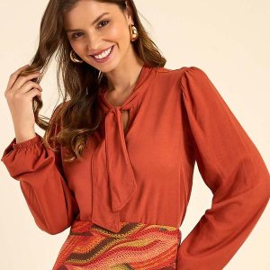 Blusa Feminina Gola Laço Marrom