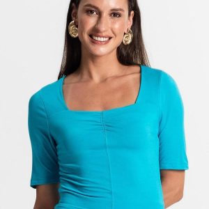Blusa Feminina Manga Curta Azul
