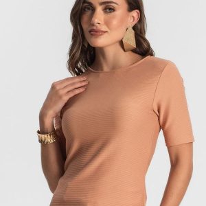 Blusa Feminina Manga Curta em Poly Marrom