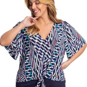 Blusa Feminina Plus Size Geométrica Azul